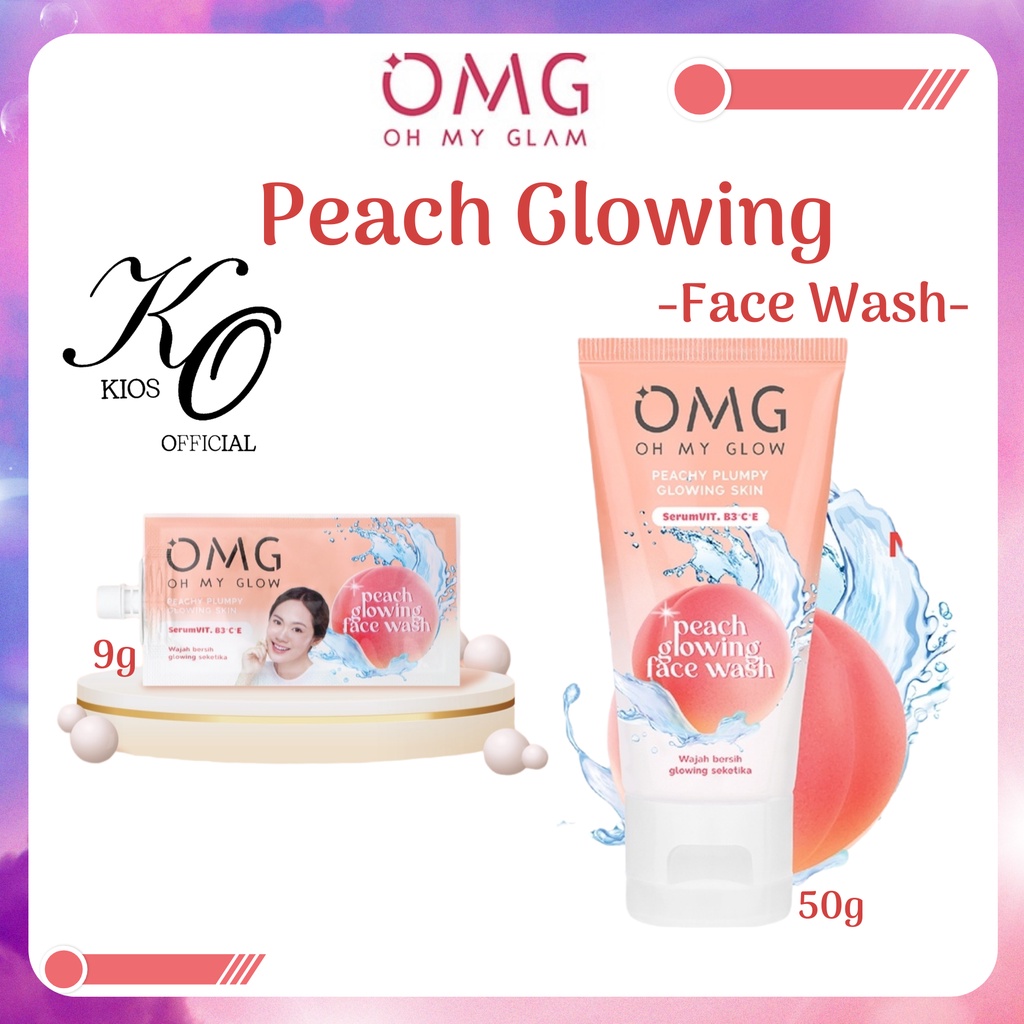 OMG Oh My Glow Peach Glowing Face Wash 9g&amp; 50g | Pembersih Wajah