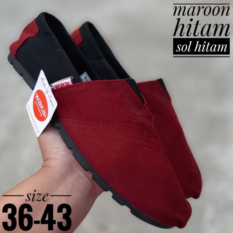 Sepatu Wakai Slip On pria Wanita Grade ORI-Maroon HitamsolHitam