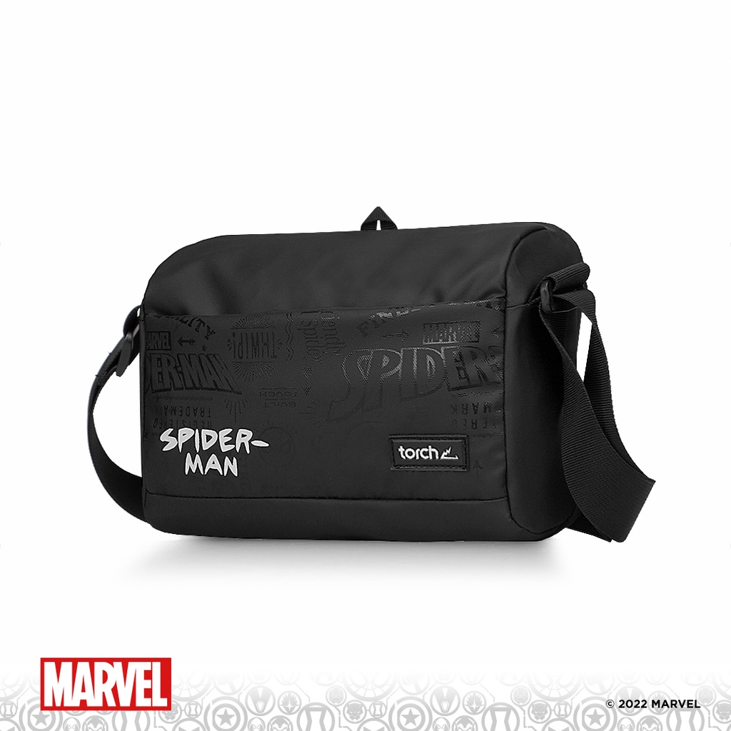 TORCH Depok Spider-Man 2 White Typography Torch Meguro Sling Bag 3 Liter Black