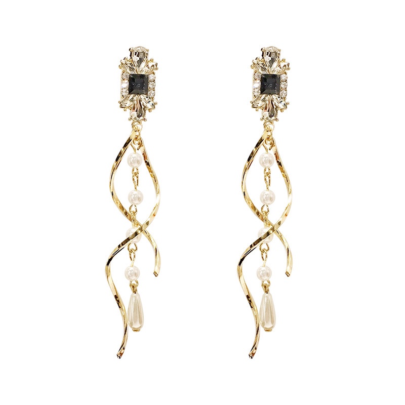 Anting Kristal Mutiara Bentuk Spiral Gaya Korea