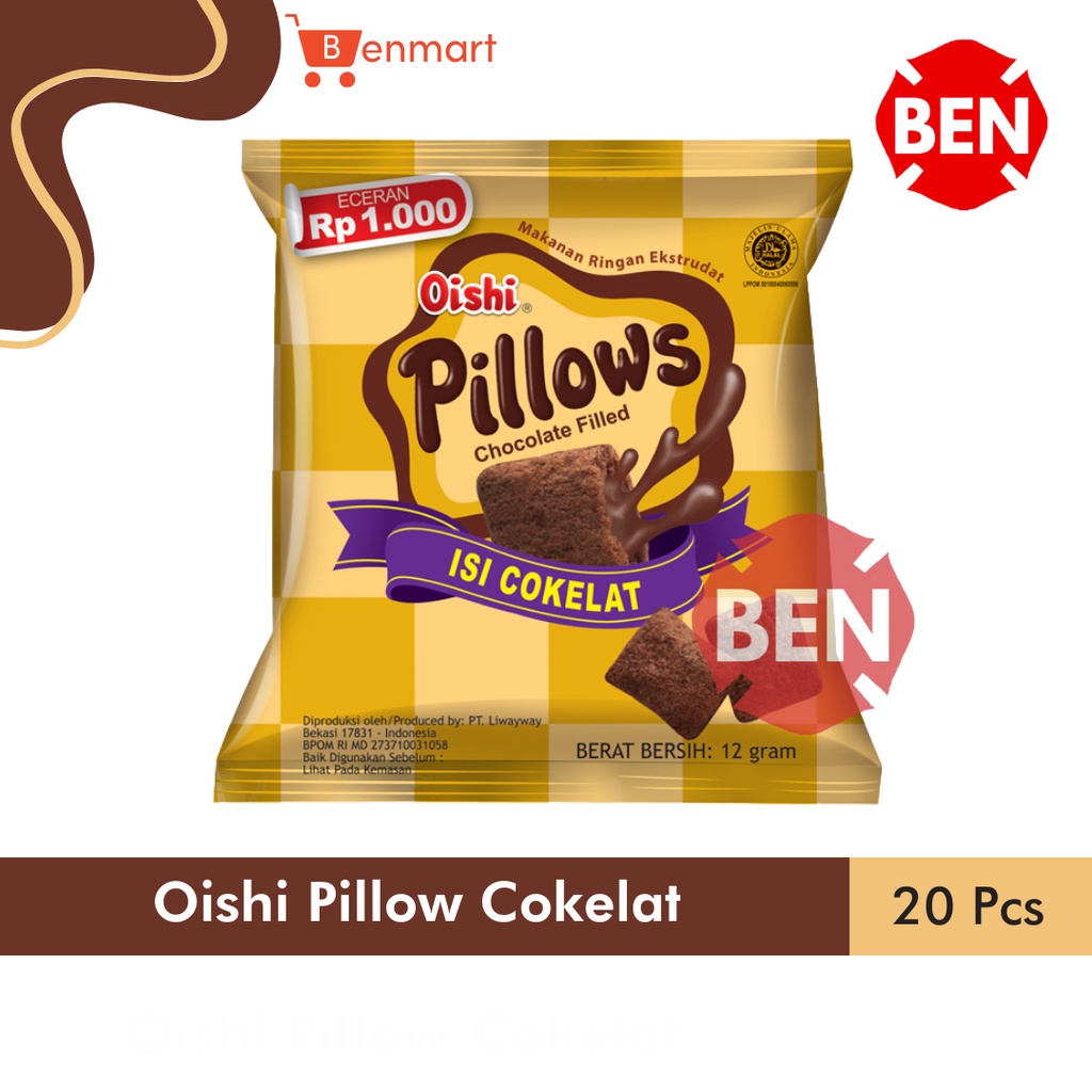 

Oishi Pillows 1 Pak 20 x 12gr 12gr 12 g gr Pillow Renceng Kecil Chocolate Coklat