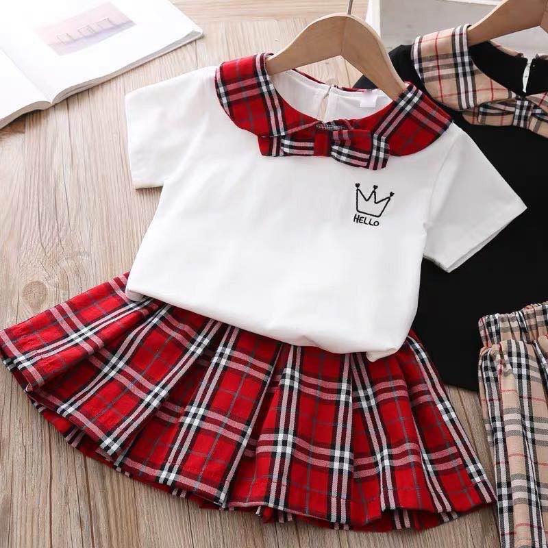 Set 2Pcs Kaos T-Shirt Lengan Pendek dan Rok dengan Gambar Kotak Import Sailor Helloda MB