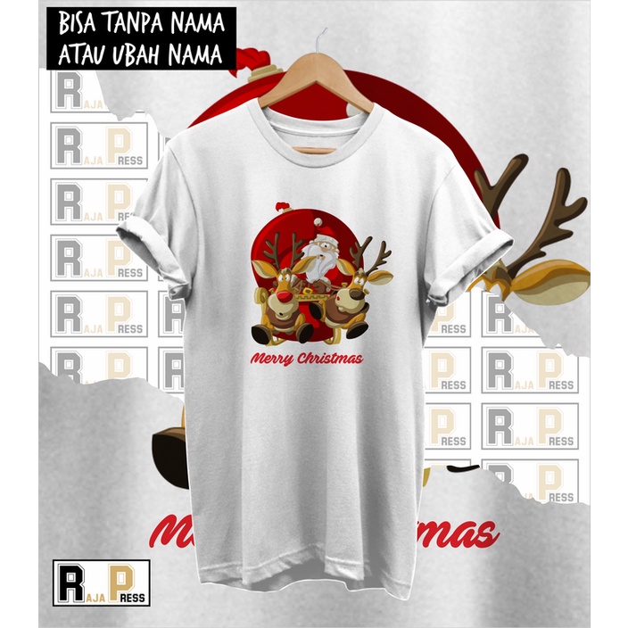 KAOS NATAL BAJU SANTA NAIK RUSA BULET NATAL MERRY CHRISTMAS KATUN COMBED 30S