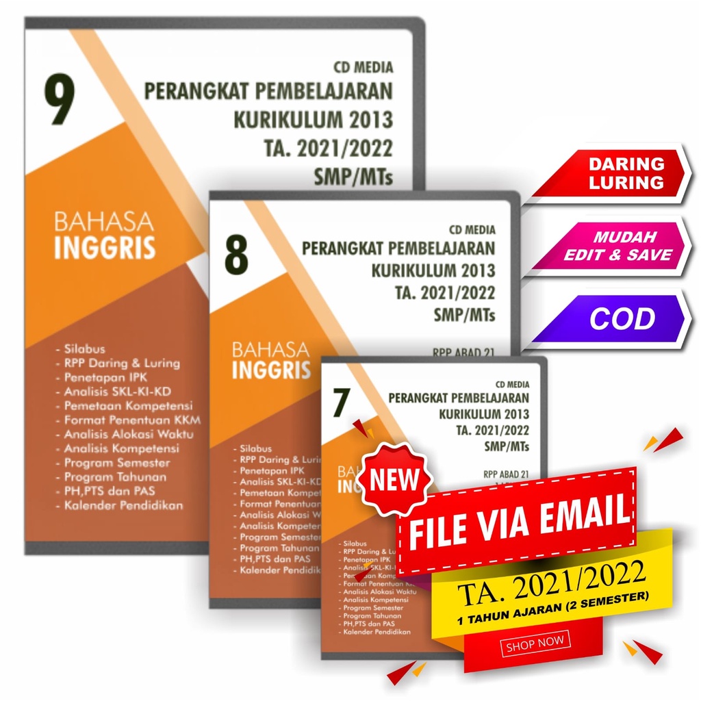 CD RPP SMP / MTs BAHASA INGGRIS TA. 21/22 DARING DAN LURING K13 REVISI TERBARU