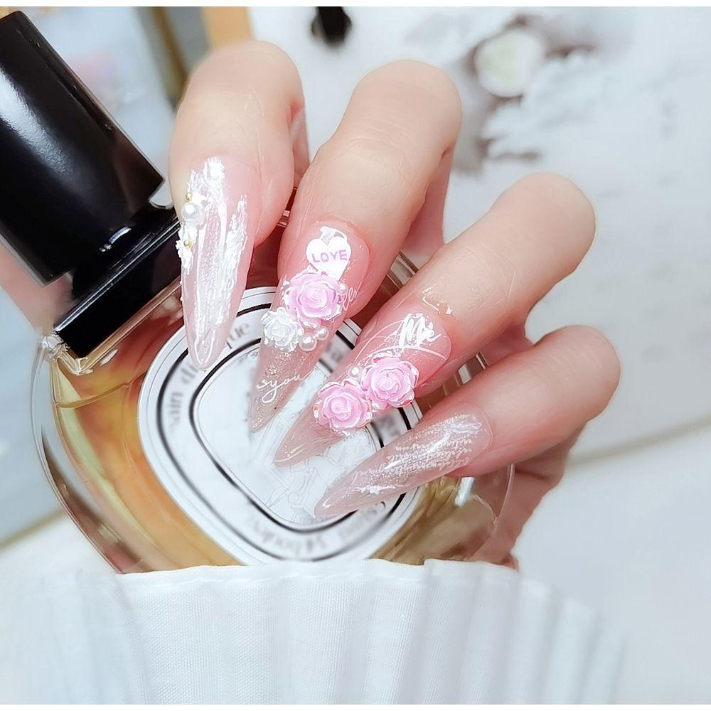 MXBEAUTY Camelia Pesona Kuku Aurora Cinta Hati Warna-Warni Resin Fashion Kristal DIY Ornamen Kuku Berlian Imitasi