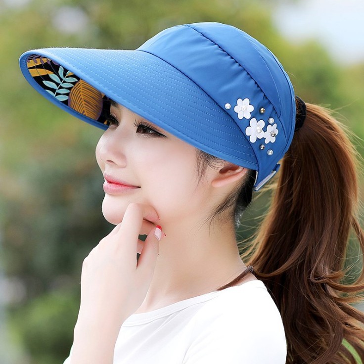 Topi Visor Pantai ZC / Outdoor Pelindung Anti UV Summer Matahari Lipat Lebar Besar Wanita Pria Impor