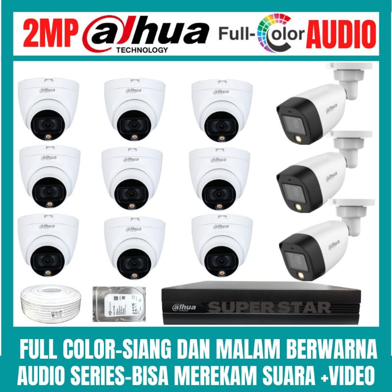 PAKET CCTV DAHUA FULL COLOR 2MP 16 CHANNEL 12 KAMERA AUDIO COLORVU