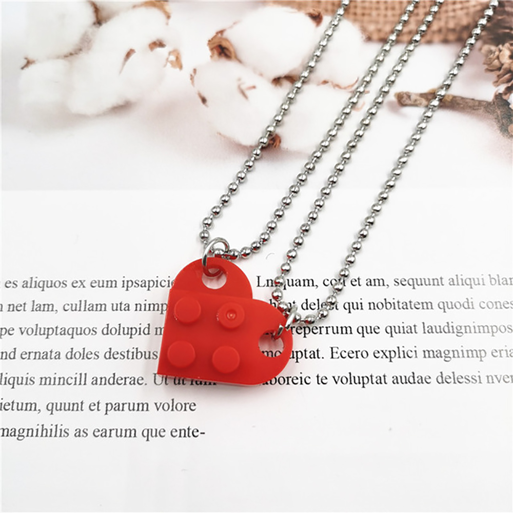 ELEGANT Creative Heart Necklace Hip hop Valentine's Gift Couple Necklaces Lovers Women Trendy Friends Men Building Brick Beads Chain