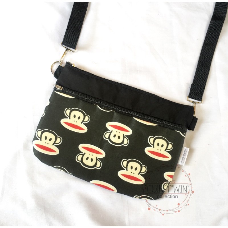Slingbag Black paul frank monkey monyet tas samping bag resleting kekinian hits korea tuintwin