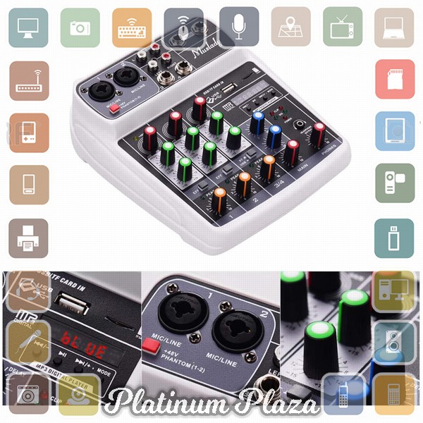 Muslady Professional Compact Mixing Console Mixer 4 Channel Phantom Power 48V - AI-4 - White`3RY7LY-