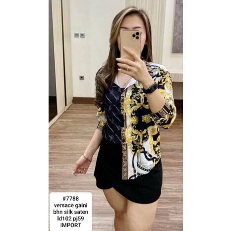 Kemeja wanita satin silk printing impor As7787