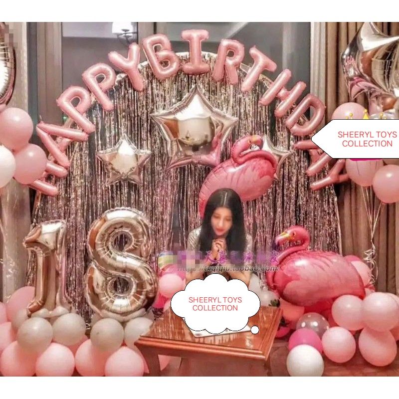 Paket set balon dekorasi flamingo dekorasi ulang tahun anak perempuan