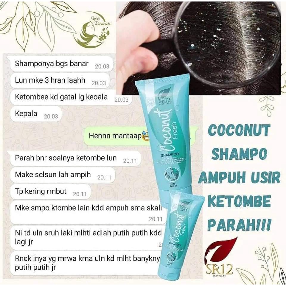 Coconut Fresh Shampoo SR12 Shampo Anti Ketombe Anti Bakterial Rambut Sehat Segar Hitam Berkilau