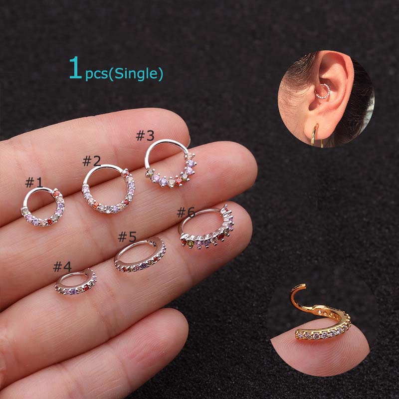 1piece Multicolor Zircon Copper Rook Piercing Mini Hoop Tragus Earrings