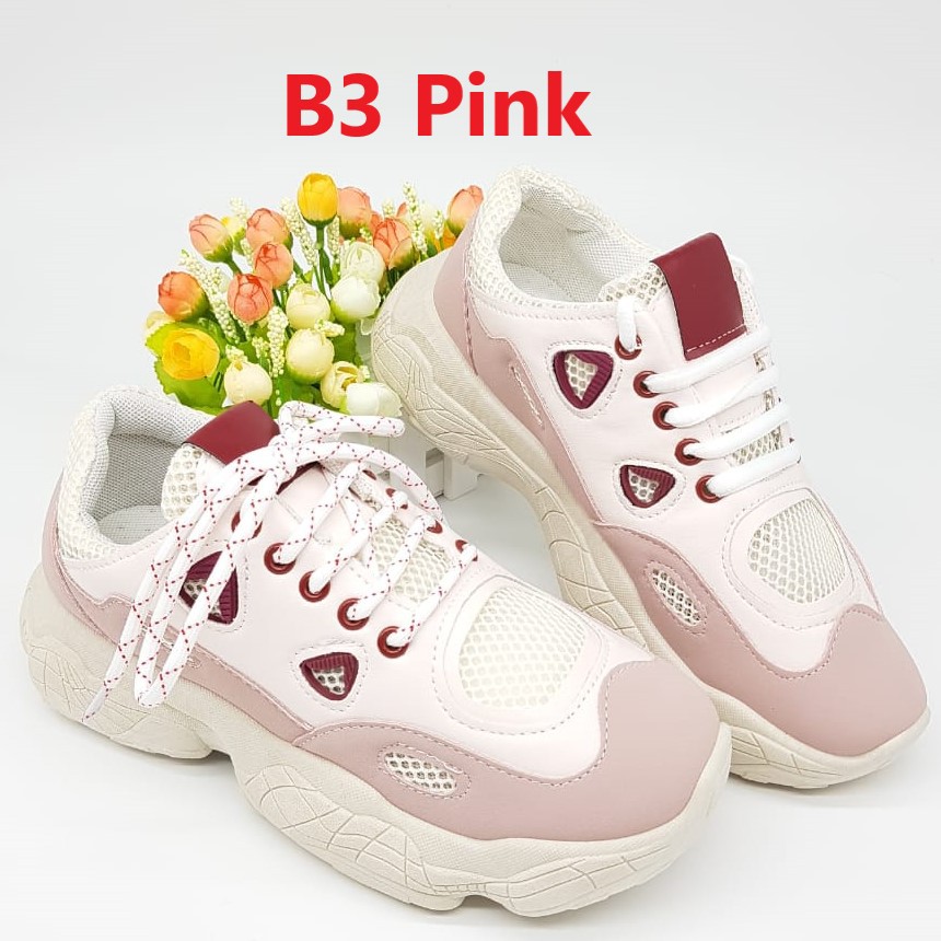 CUCI GUDANG!! Sepatu Sneakers Wanita untuk olahraga warna Putih Pink Sepatu running cewek Import Murah SP-005-B3 Pink