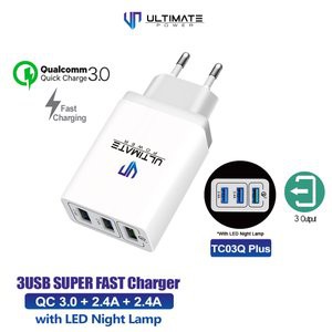 Batok Charger 3 Usb Super Fast Charger With LED Night Lamp TC03Q Plus Original100%