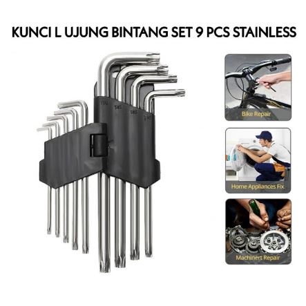 Kunci L Panjang/Pendek Set L Bintang Lubang Kunci L Set Extra Long 9pcs Hex Key Wrench Long Star