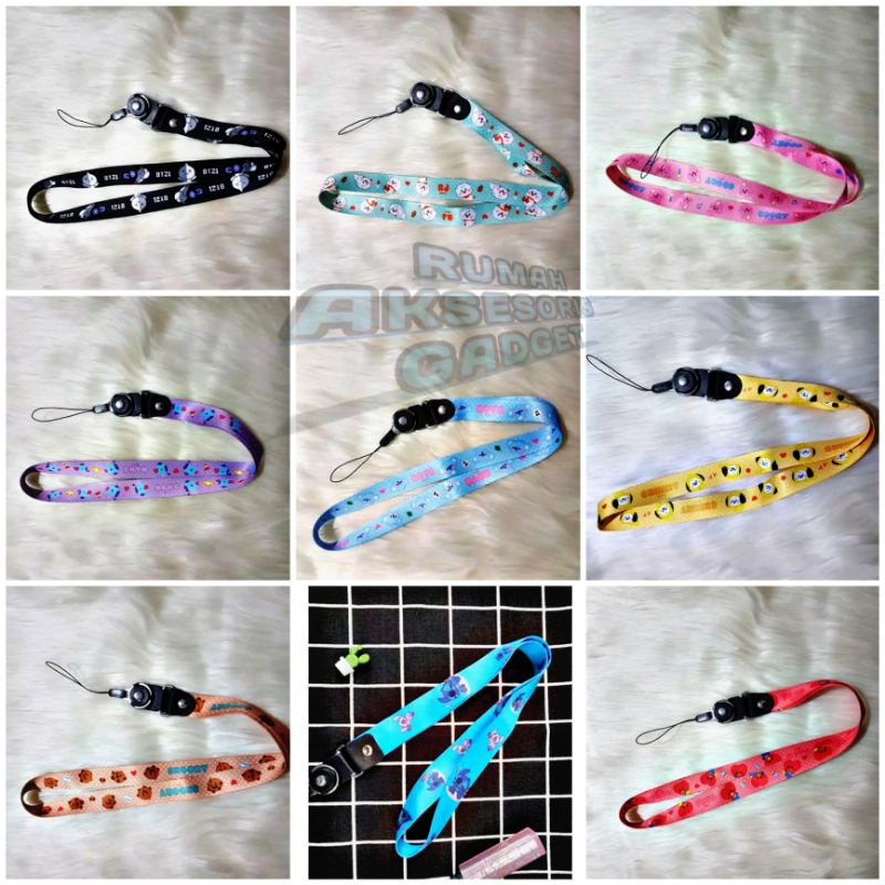 Strap Tali gantungan kalung hp strap K-Pop BT21 BTS KARAKTER K pop unicorn kaws bare bear keropi Doraemon hello Kitty