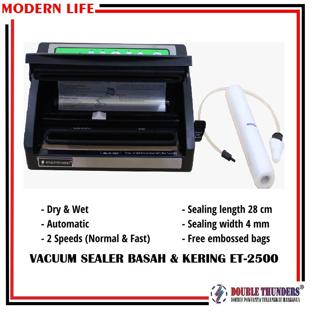 Vacuum Sealer Mesin Pengemas Vakum DT-2500 ( Kering &amp; Basah ) Semi Auto