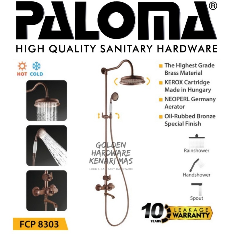 PALOMA FCP 8303 Shower Tiang Set Kamar Mandi Kran Air Mixer Panas Dingin Antik Bronze
