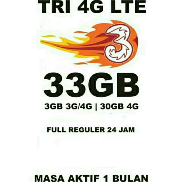 Three Kuota Data Internet LTE 33GB (Tri 4G Lite Voucher) Paling Murah kuota 3