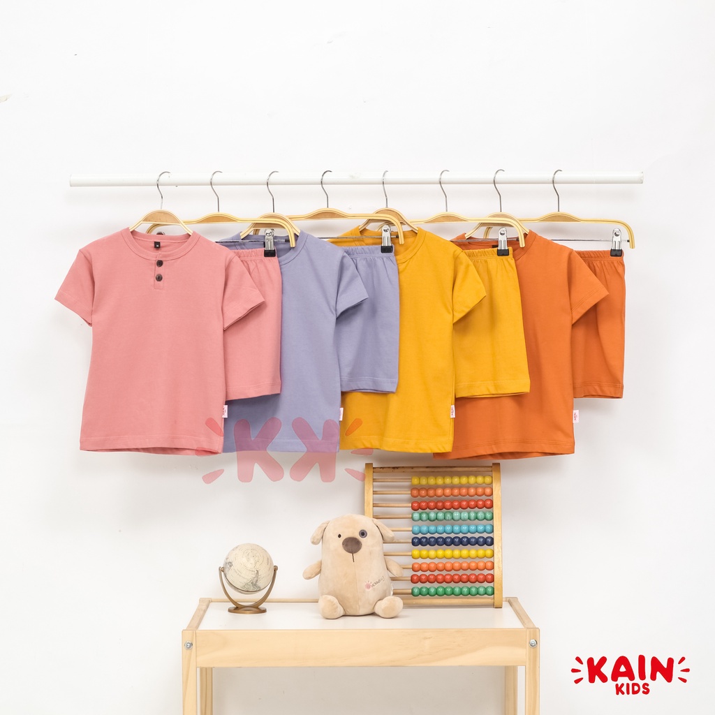 KainKids Setelan Kaos Henley Anak &amp; Celana Pendek 1-7Y | Set Henley Button Tee Short Pants PK