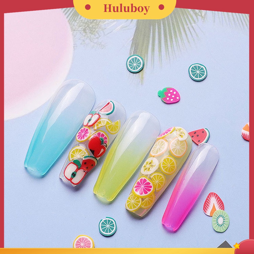 Huluboy Huluboy♡ 1000pcs / Set Potongan Kuku Bentuk Buah Dan Bulu Bahan Polymer Clay Untuk Nail Art Charms