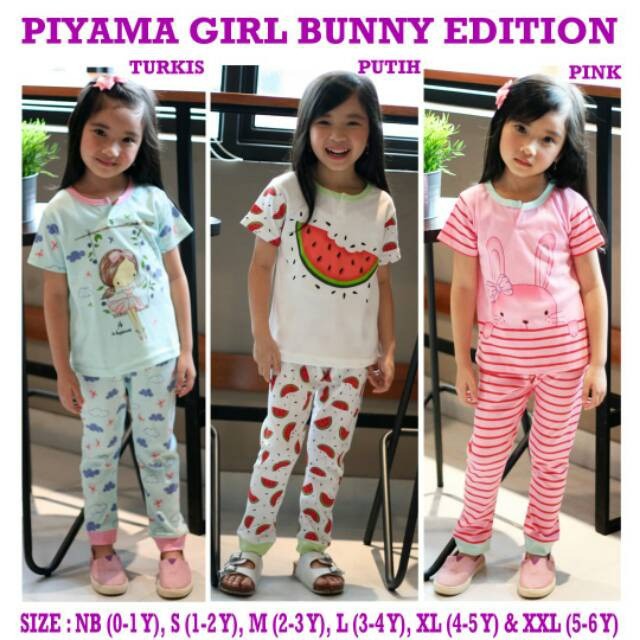 KAZEL SETELAN PIYAMA PENDEK ANAK PEREMPUAN 3IN1 - BUNNY EDITION