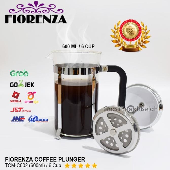 

[ COD ] 6 Cup Coffee Plunger/ French Press/ Tea & Coffee maker Fiorenza 600ml TERPERCAYA Kode 952