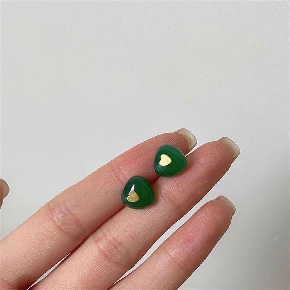 NEEDWAY Anting Hati Warna-Warni Temperamen Indah Elegan Resin Perempuan Logam Gadis Wanita Stud Earrings