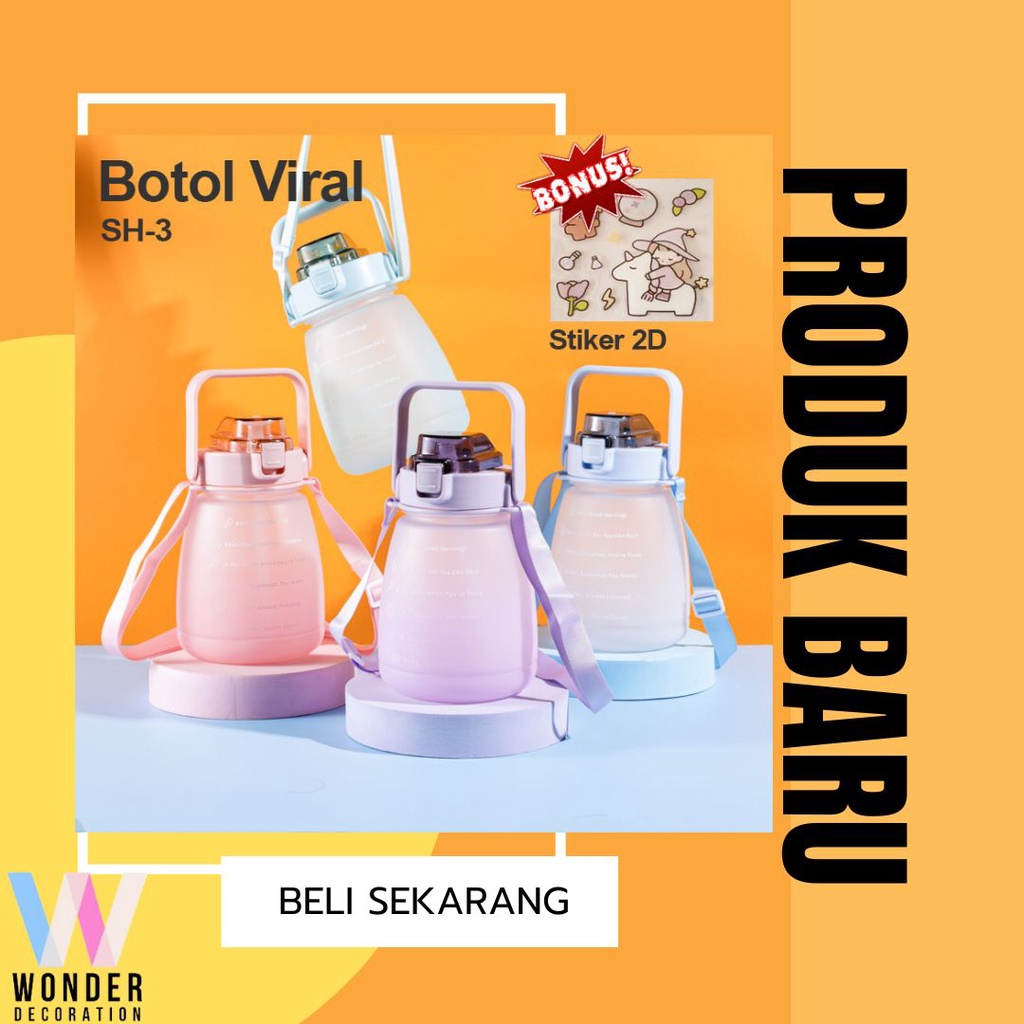 Botol Minum Mini Botol Minum Viral Botol Minum Viral Bonus Stiker 2D Botol Minum 1.3Liter Botol Gemoy Botol Minum Penanda Waktu -Wonderdekorasi