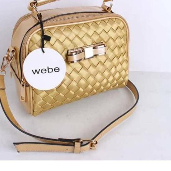 UHJ NEW TRENDI Tas Pinggang Wanita Branded WB WEBE Anyam Belt Pita Glossy Warna Gold Spesial Order