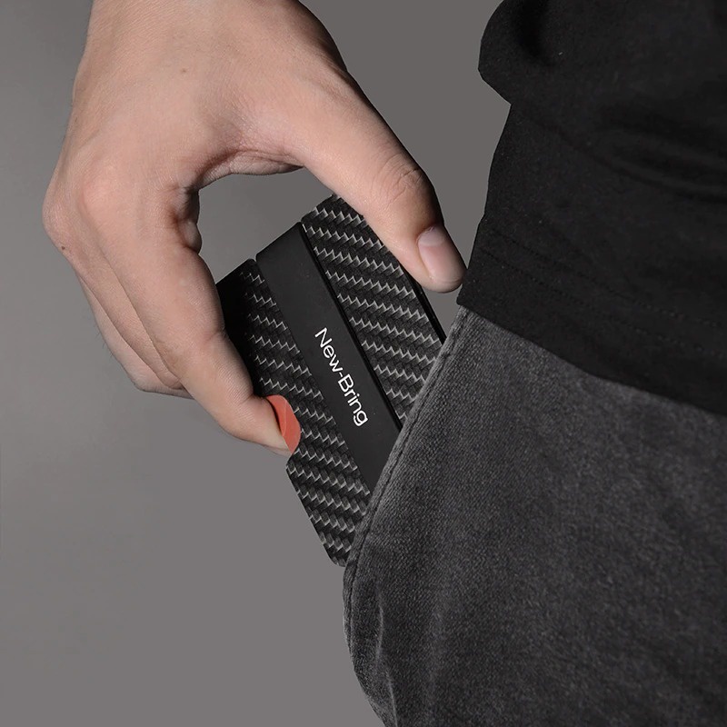 Dompet Uang Klip Pemegang Kartu Kredit Compact Carbon Fiber Mini Klip Uang Kartu Kredit Lengan Pemegang ID Dengan Dompet Kartu Anti-Pencurian RFID