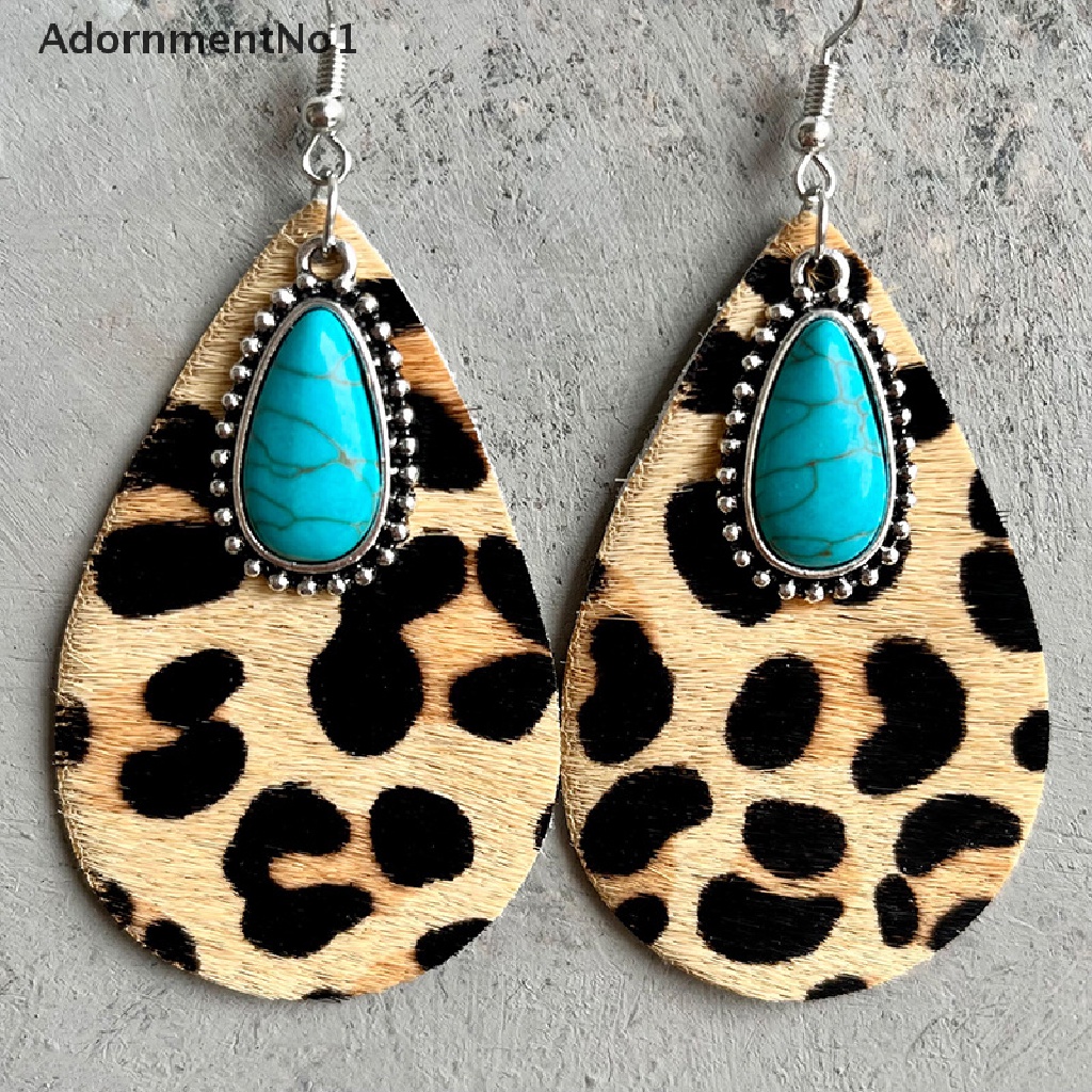 (AdornmentNo1) Anting Gantung Panjang Kait Gaya Vintage Etnik Motif Print Kulit Leopard Tribal Untuk Wanita