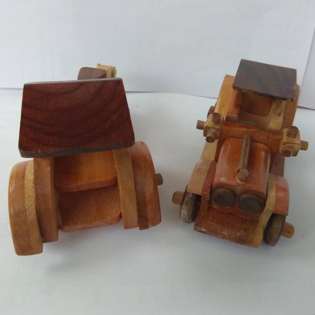 PAKET HEMAT DUO MINIATUR KAYU BECAK DAN MOBIL TUA - PAJANGAN DEKORASI RUMAH - SOUVENIR MURAH JOGJA