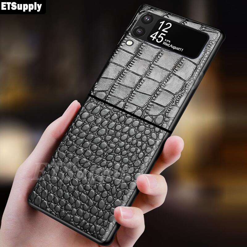 Phone Case untuk Samsung Galaxy Z Flip3 Luxury Crocodile Pattern PU Leather Phone Cover Untuk Samsun