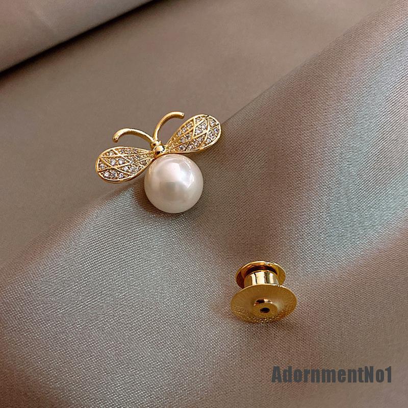 (Adornmentno1) Bros / Pin Butterfly Aksen Mutiara + Berlian Imitasi Untuk Aksesoris Dress Wanita