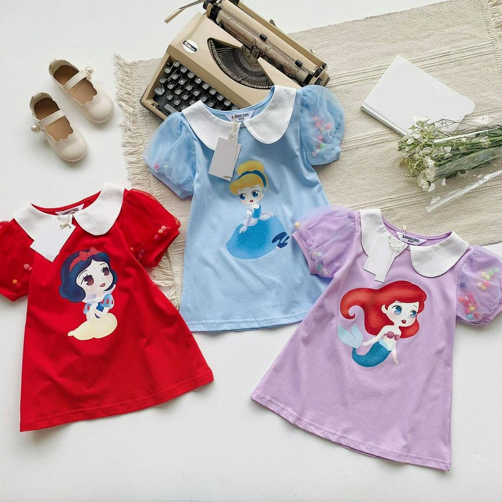 Dress Tshirt Anak Perempuan Motif Collar Princess Lengan Balon Tile Bola