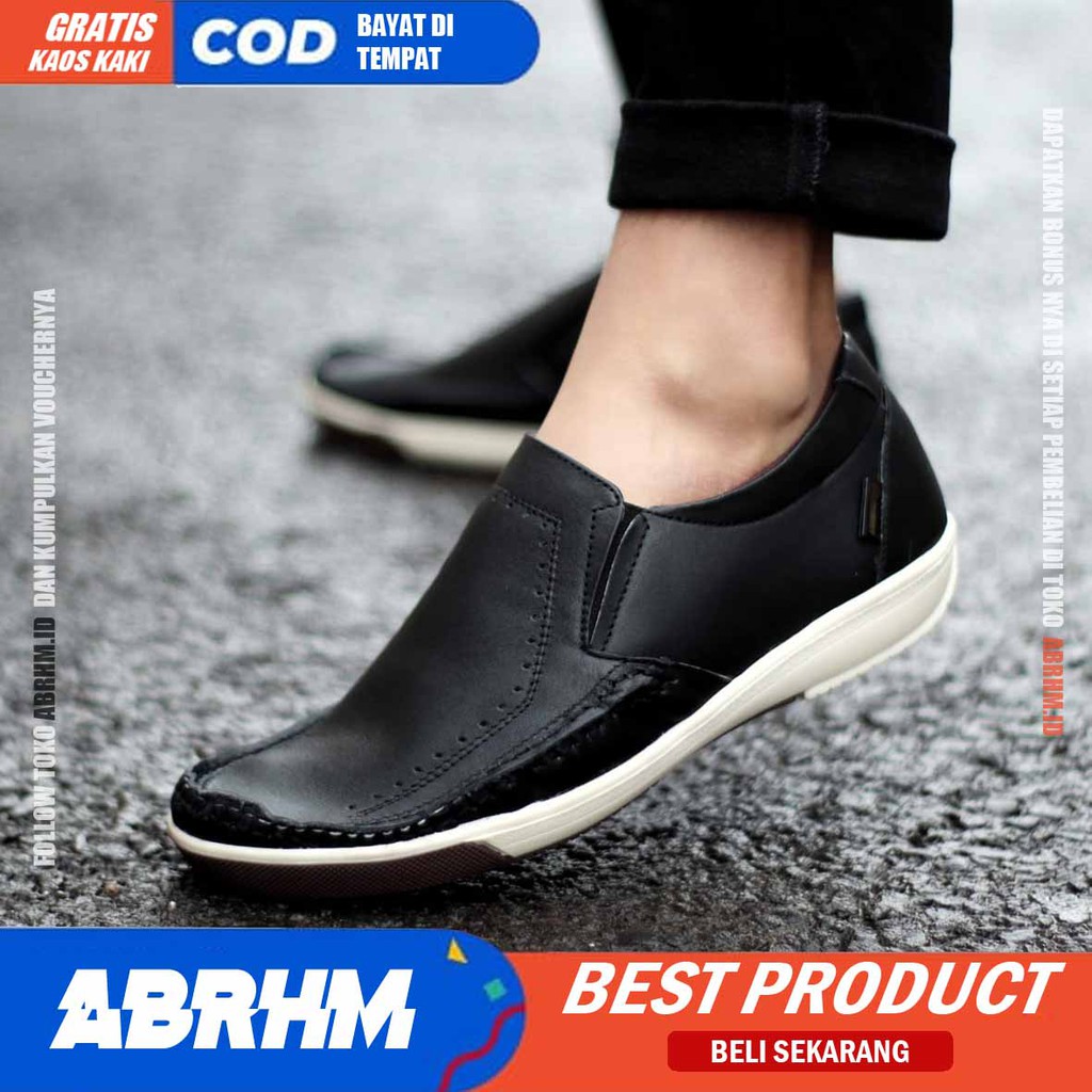 ABRHM X SANDRO Sepatu Casual Slip on Pria Sepatu Slip On Pria Sepatu Pria Casual Kulit Asli Cowok Sepatu Kasual Semi Formal Kerja Kantor Kuliah Anti Slip Gaya Santai Keren Kekinian Original