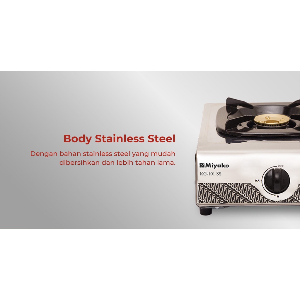 Miyako Kompor Gas 1 Tungku KG-101 SS Stainless Steel Gas Stove Murah