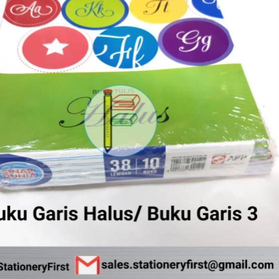 

Hot Sale Buku Tulis Sidu Garis Halus Garis 3 Sinar Dunia 38 Lembar per pack isi 10 buku .,