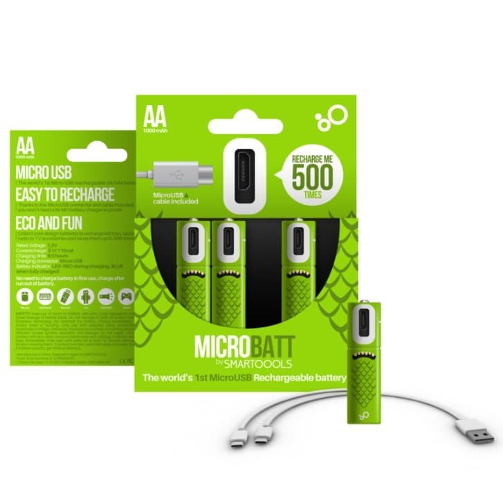 MICROBATT Baterai Cas AA Micro USB 1000mAh 2 PCS - Green