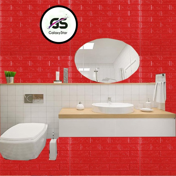 OK Wallpaper Foam 3D Bata Warna Merah Premium Wallpaper Sticker Wallpaper Foam Bata Stiker