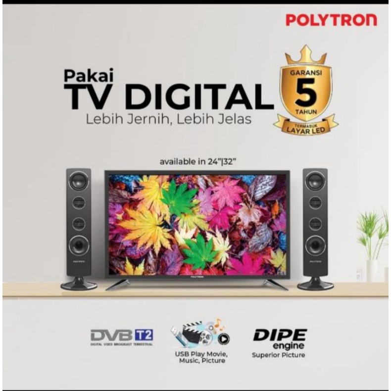 TV Led Polytron 32" inch 32TV0755 / 32TV1855 + speaker digital TV