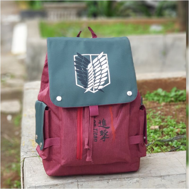 Tas Ransel Kanvas Gambar Cetak 3D Anime Attack On Titan Tas Sekolah Ransel untuk Pria dan Wanita