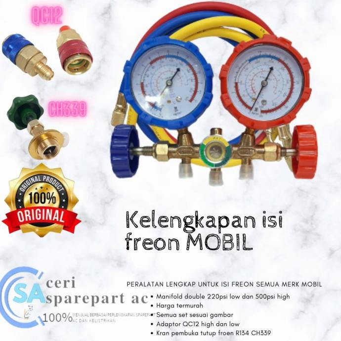 Paket lengkap isi Freon AC mobil alat manifold double