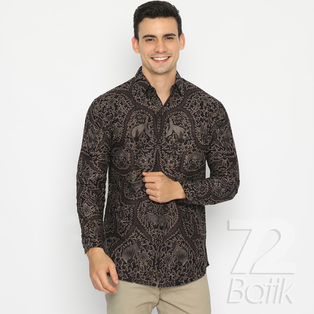 BATIK COUPLE MODERN  Kemeja Rok Lilit Instan Pria Lengan Panjang Slimfit Premium Elegant Warna Hitam 723143 Cap 72 - Baju Kemeja Atasan Pakaian Batik Couple Cople Pria Cowok Laki Laki Remaja Keluarga Lengan Panjang Modern Slimfit Premium Kekinian