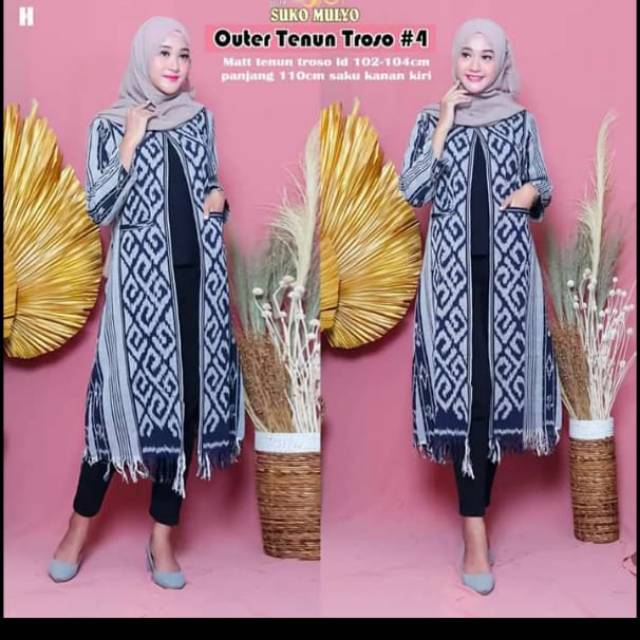 Outher tenun motif toraja black white H1 + free masker