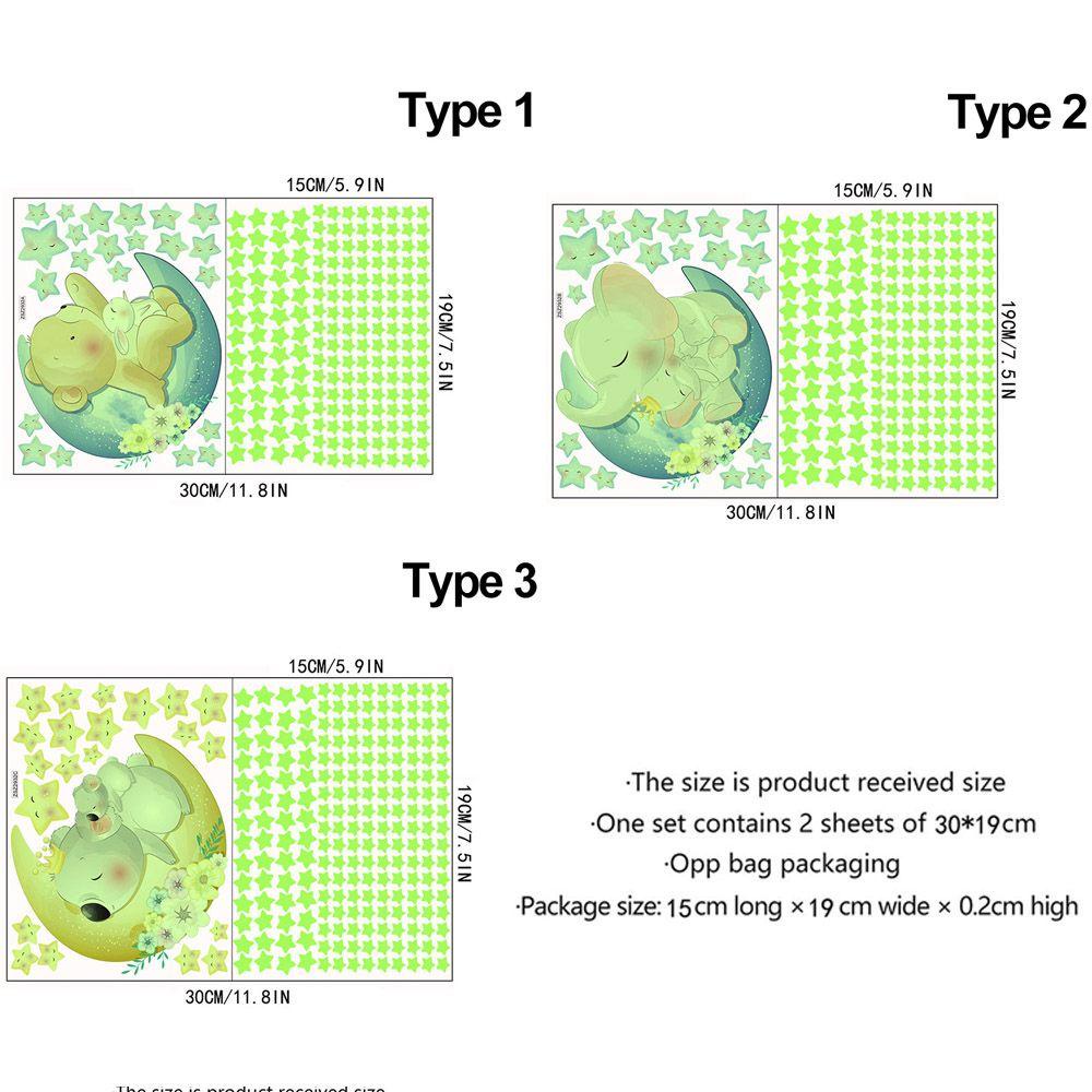 R-bunga Bercahaya Stiker Dinding Langit Berbintang Dekorasi Rumah Kartun Hewan Tidur Di Bulan