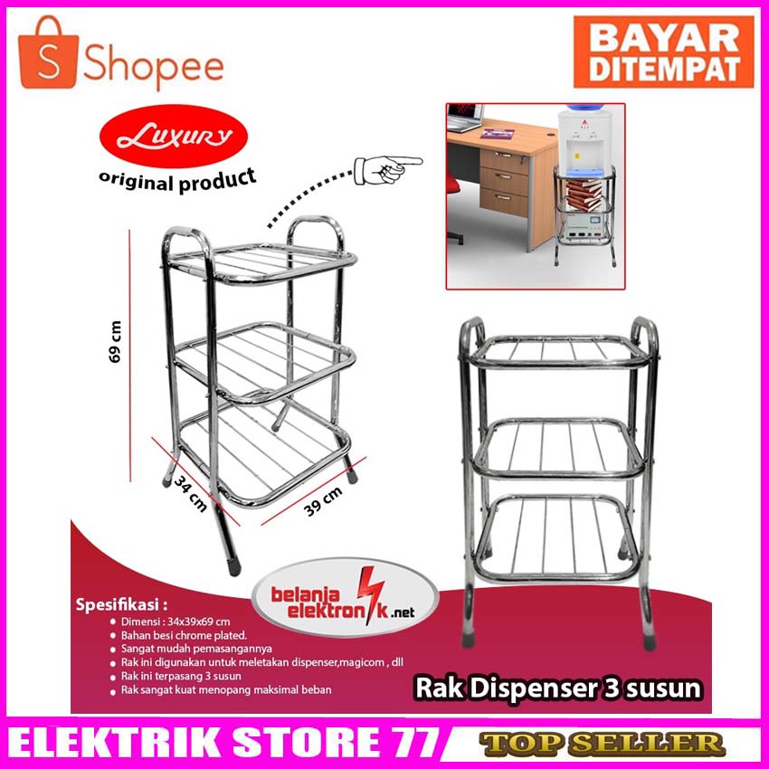 Rak Dispenser 3 Susun Stainless LUXURY/ Kaki Dispenser Galon/ Meja
